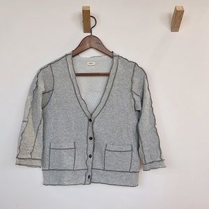 Anthropologie TINY cotton 3/4 sleeves cardigan w/ exposed edges, gray, size S